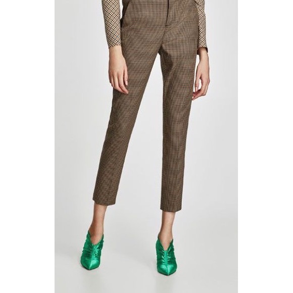 ZARA Patterned Cropped Ankle Pants w Contrasting Waistband - Picture 1 of 7